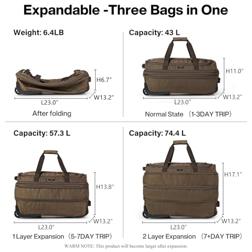 Hanke Expandable Carry On Luggage Suitcases with Wheels Foldable Duffle Bag for Travel Carry On suitcase Weekend Bag for Women Men（Coffee） by Hanke - Used condition - Image 2
