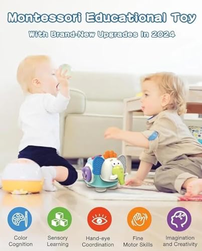 Image of Elephant Baby Sensory Busy Cube Toy for Toddlers - 6-in-1 Interactive Plastic Activity Cube - Fine Motor Skills Travel Learning Toy for Infants (Elephant)