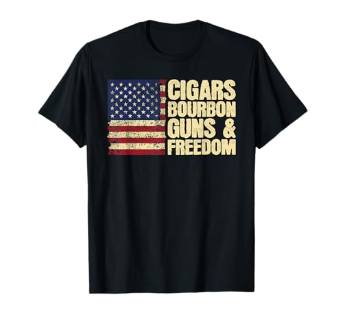 Cigars Bourbon Guns and Freedom American Flag T-Shirt