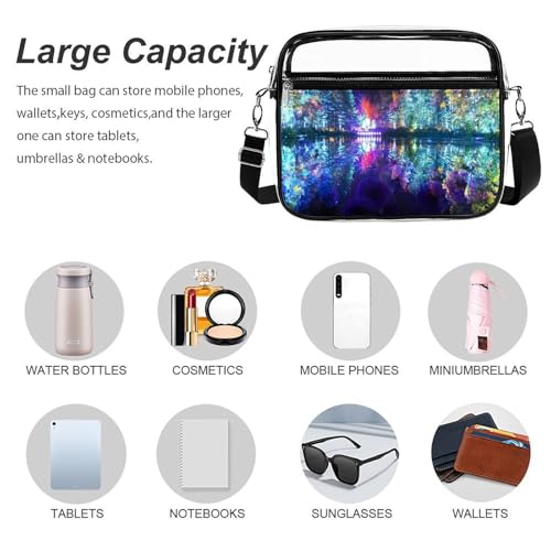 Large Unicorrn Background Large Crossbody Bag Clear Stadium Bag Anti-Theft Side Shoulder Bags Messenger Bag with 2 Compartments3