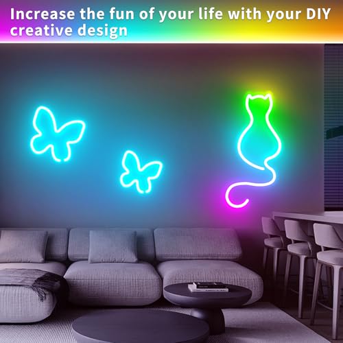 Image of 100FT RGB Neon Rope Lights,24V Neon Lights with Remote /APP Control | IP65 Waterproof Flexible RGB Neon LED Strip Lights for Bedroom Room DIY Decoration(2 Rolls of 50ft with Snap &Screws)
