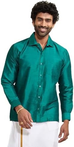 VASTRAMAY Men's Ethnic Silk Blend Shirt Full Sleeves โ South Indian Shirt in Rose Gold, for Casual, Formal | Festive Ethnic Outfit