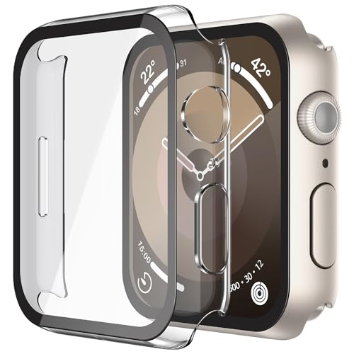 Image of Misxi Case with Screen Protector for 41mm Apple Watch Series 9 /8 /7 | 2-Pack Cover with Tempered Glass for 9 /8 /7, Scratch Resistant Sensitive Touch Protection, 1 Starlight + 1 Transparent