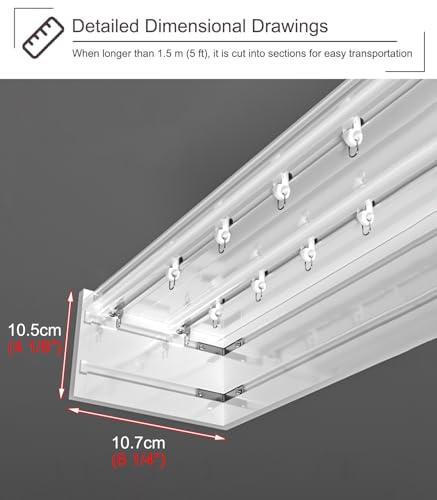 Rail rideau double en métal blanc de 1,5m avec support mural et boîtier de finition - 8