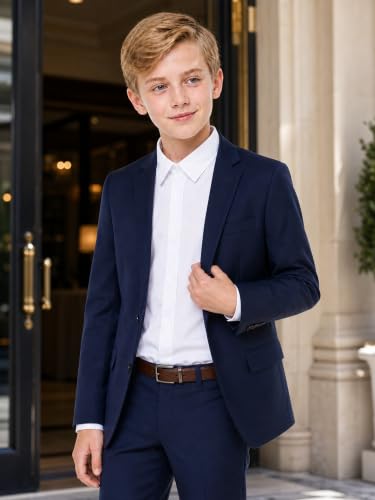 Image of SOLOCOTE Boys Long Sleeve White Button-Down Shirt School Uniform Tops | Lightweight, Breathable, No Pocket, Wedding, Formal Events, 8-14 Years, Machine Wash