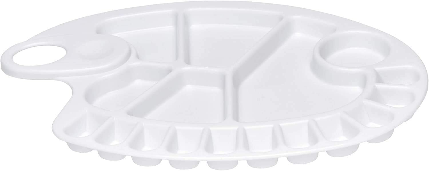 17 Wells Reusable Artist Paint Palette with Thumb Hole 30x20cm, Oval Shaped Non-Stick PVC Plastic Mixing Tray Pallette for Kids or Professional Arts Crafts Oil Panel Painting Supplies