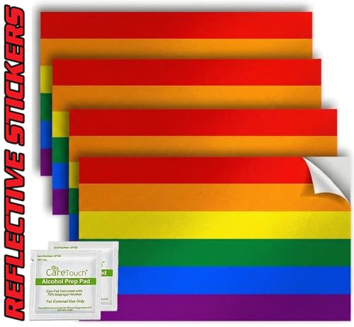 Spy Spot LGBTQ+ Rainbow Flag Sticker - 4 Pack 4" x 2.5" Vinyl Decal for Car, Laptop, Window, Water Bottle - UV Resistant Weatherproof Pride Flag Sticker for Indoor Outdoor Use
