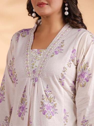 Image of Vbuyz Women Floral Print With Mirror Work Cotton Kurta Palazzo With Dupatta