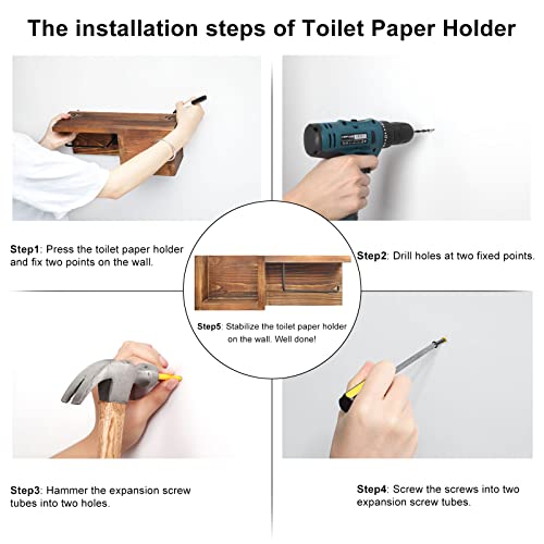 Akko Wooden Toilet Paper Holder Wall Mount With Shelf - Farmhouse Bathroom Storage Rack For Tissue Rolls thumb #7