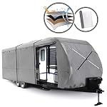 XGEAR Thick 6-Ply Top Panel Travel Trailer Cover- Ripstop Waterproof RV Covers with Storage Bag and Windproof Buckles…