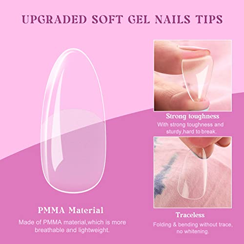 Arousar Nail Tips, 500 Pcs Clear Acrylic Nail Extension Set In 10 Sizes, Half Matte Medium Almond Full Cover Press On False Nail Tips With 20Ml Glue Gel For Diy Nail Art (Almond Gel Tips-01) #TOP2