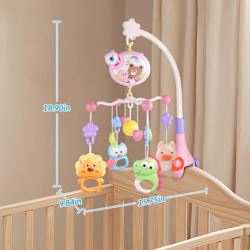 Crib Mobile with Music and Lights, Baby Mobiles for Cribs, Nursery Musical Mobile for Bassinets Toys Hanging Girls Boys, Pack and Play Space Portable Animal Mobile Hanger Arm Clip On Attachment - Image 3