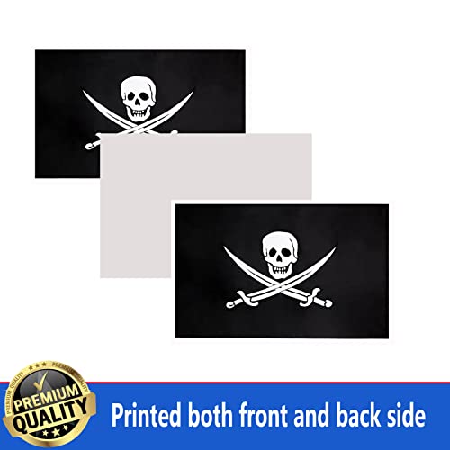 Double Sided Jolly Roger Pirate Flag 3X5 Outdoor Made In Usa- Jack Rackham Skull Bones Flags With Cross Knife Heavy Duty 3 Ply Banner For Beach Decor Boat Outside #TOP2