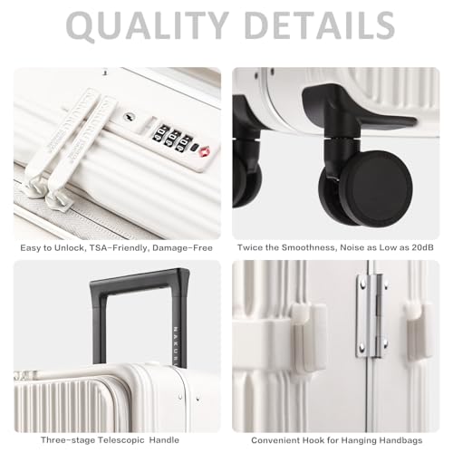 24" Carry On Suitcase with Cup Holder & USB Port & Hook - 360° Spinner Luggage with Silent Wheels, TSA Lock, Expandable Airline Approved Travel Suitcase for Men Women，White3