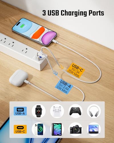 10Ft Flat Extension Cord with Multiple Outlets, Surge Protector Power Strip - Image 5