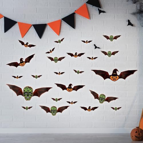 Pegatinas de murciélagos 3D iluminadas de Halloween con efecto brillante para el dormitorio 3