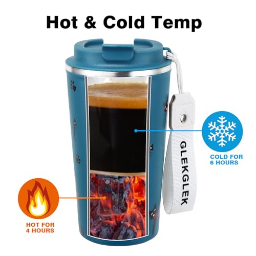 GLEKGLEK Insulated Cat Travel Mug Patterned for Ice Drinking Hot Drinks Coffee Cup 500ml for Boy Girl Gift - Image 2