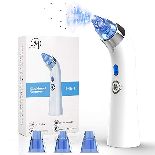 Mitesserentferner, Mitesser Entferner Sauger Porenreiniger Elektrisch Poren Reinigung Sauger Blackhead Remover mit LED Anzeige 4 verschieden Sonden USB Aufladung 5 Unterschiedliche Intensitätsgrade
