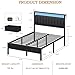 Furnulem Queen Bed Frame with Charging Station and LED Lights, Grey Upholstered Headboard with Shelves, Metal Platform Bed with 2 Under-Bed Storage (Fabric Drawer on Wheels), No Box Spring Needed
