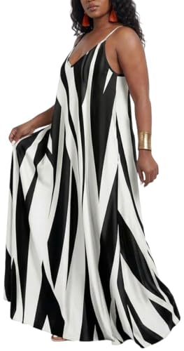 Image of Women's Casual Summer Maxi Dresses Sleeveless Adjustable Spaghetti Strap Loose Plus Size Dresses