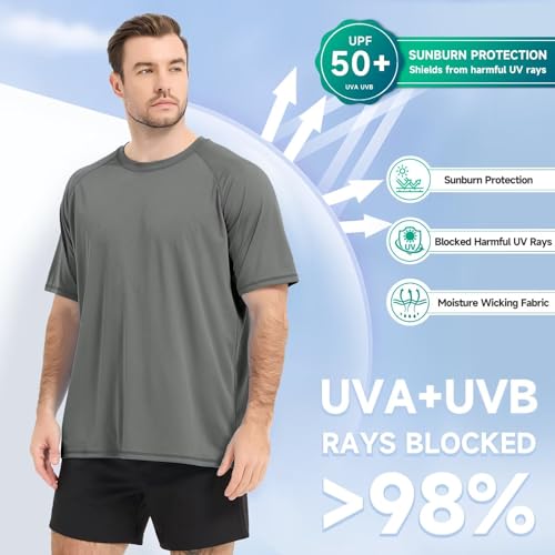 Mens Short Sleeve Rash Guard Shirt UPF 50+ UV Sun Protection Swim Shirts Quick Dry Hiking Running Fishing Shirt2