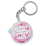So Much Panic Very Little Disco Keychain 2 Inches Mental Health, Anxiety, Anxious, Meme Acrylic Material Key Ring Accessories for Motorcycles, Cars, Backpack, Handbag Gifts for Mom Dad Friend Coworker