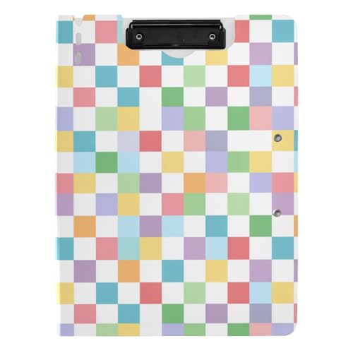 Clipboard Folder Colorful Checkered Pastel A4 Folder Clipboard Foldable Clipboards A4 Double Binder Filefolder for Office Document School Work