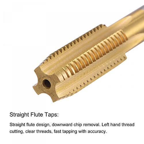 Uxcell Straight Flute Taps, M12 X 1.5 Metric Left Hand Titanium Coated M35 Cobalt High Speed Steel Machine Tapping Screw Thread Milling Tap Machinist Repair Threading Tool #TOP2