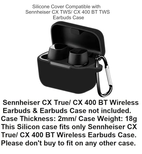 Image of Silicone Case Cover Compatible with Sennheiser Sport True Wireless /CX True Wireless /CX Plus /CX Plus SE Earbuds - with Aluminium Hook (Earbuds & Charging Case Excluded) (Black)