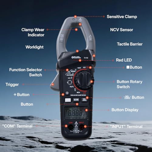BLACK CANYON Digital Clamp Meter – TRMS AC/DC Clamp Multimeter 1000A, Amp Meter, DC Amp Meter, Inrush Current, Voltage, Resistance, Capacitance, Diode, Temp, NCV, Backlight LCD by BLACK CANYON - Image 3