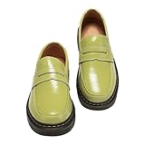 CLAKBLRG Women's Leather Loafers Lightweight Breathable Women Shoes Flexible Comfort Driving Moccasins Green,9 US