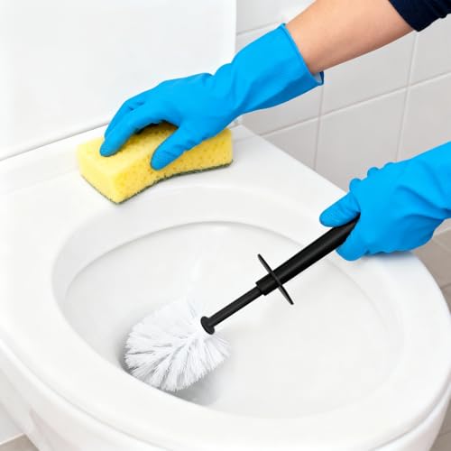 Image of Topsky Toilet Brush,2 Pack Compact Toilet Brush & Holder Set,Plastic Round Barrel Loo Brush with 2 Replacement Toilet Brush Head,Durable for Bathroom Toilet,Black
