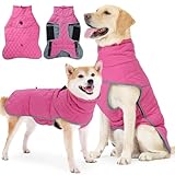 TARFEPA Dog Winter Coat with Harness, Reflective Windproof&Waterproof Fleece Jacket for Cold Weather, Dog Pullover Jumpsuit Snowsuit for Small Medium Large Dogs, Pink XL
