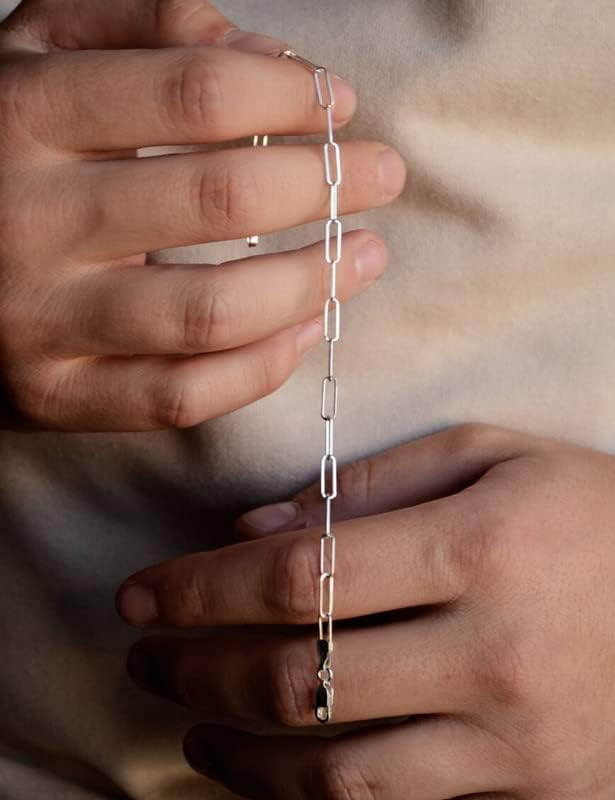 925 Sterling Silver Paperclip Bracelets 3/4/5mm Silver/Gold Plated Bracelets for Women Paperclip Chain Bracelet for Men 6.5-9 Inches - Image 3