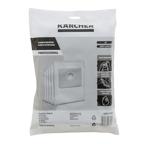Masterpart Vacuum Fleece Cloth Filter Dust Bags, Pack Of 5, To Fit Karcher NT35/1 Wet & Dry Vacuum Cleaners 6.907-479.0