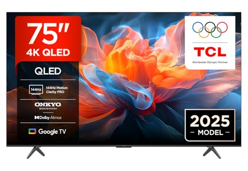 TCL 75T8C TV QLED 4K HDR Ultra HD da 75'', QLED TV con tecnologia Google TV (Dolby Vision e Atmos, Motion Clarity Pro a 144 Hz, FreeSync, audio Onkyo 2.1, compatibile con Google Assistant)