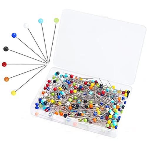 250PCS Sewing Pins for Fabric, Straight Pins with Colored Ball Glass Heads Long Quilting Pins for Dressmaker, Craft and Sewing