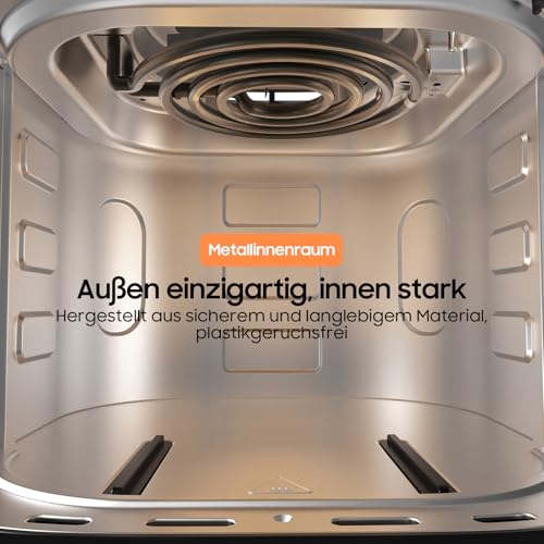 Heißluftfritteuse 6,5L Airfryer XL - 1700W Friteuse ohne Öl mit Metall-Innenraum | Heissluftfriteuse Air Fryer, 8 Programmen, Digitales Display, Timer, Benutzerfreundlich, 80-200°C, Rezeptbuch