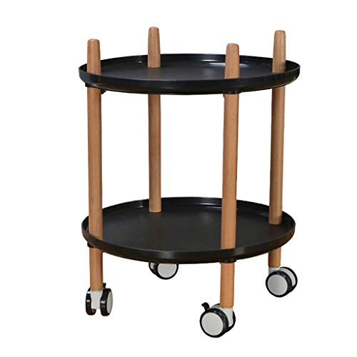 ZJFHEYUO Carro de Almacenamiento, Carro de Servicio, Carro de té de 2 Niveles, Soporte de Madera, Bandeja de Polipropileno, 4 Ruedas universales con Freno para cocinas, hoteles, r