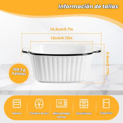 Miniatura 5 de 4 Piezas Bandejas Horno Cerámica Quadrato Con Asas, 400ml Bandeja Mini Apilable Seguridad Apta Freidora Sin Aceite, Horno Y Microondas, Fuente Lasaña Para Pasteles Hornear, Carne Cocinar Y Asar