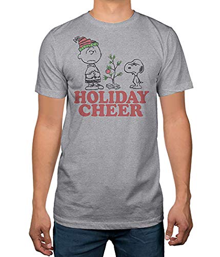 Charlie Brown Holiday Cheer Christmas T-Shirt (Large) Grey
