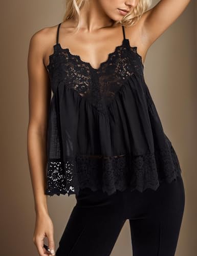 Women Adjustable Spaghetti Straps Lace Camisole Tops Scalloped Hem Racerback Tank Top Sleeveless Sheer Shirts Blouse4