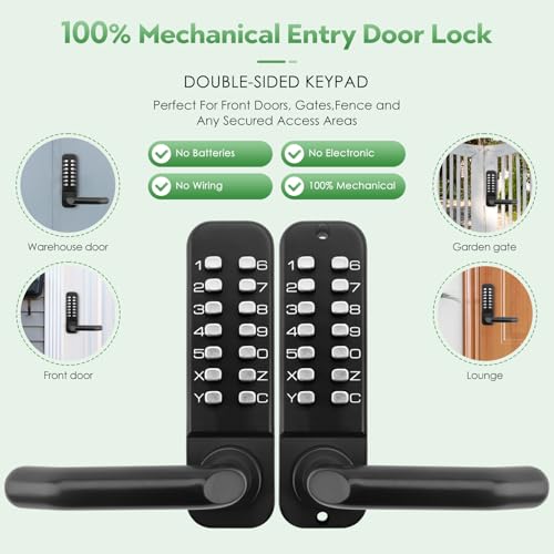 ANNFUZ Mechanical Double-Sided Digit Keypad Entry Door Handle Lock,Black by ANNFUZ - Used condition - Image 3