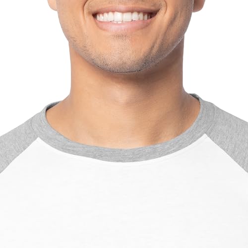 Fruit of the Loom Men’s Raglan 3/4 Sleeve Colorblock T-Shirt, White/Light Grey Heather, Small by Fruit of the Loom - Used condition - Image 2