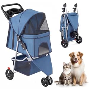3-Wheel Pet Stroller for Dogs and Cats, Foldable Design