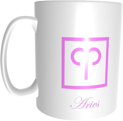 Pandok - White Ceramic Zodiac Mug - Aries - Zodiac Symbol And Text - Single Mug