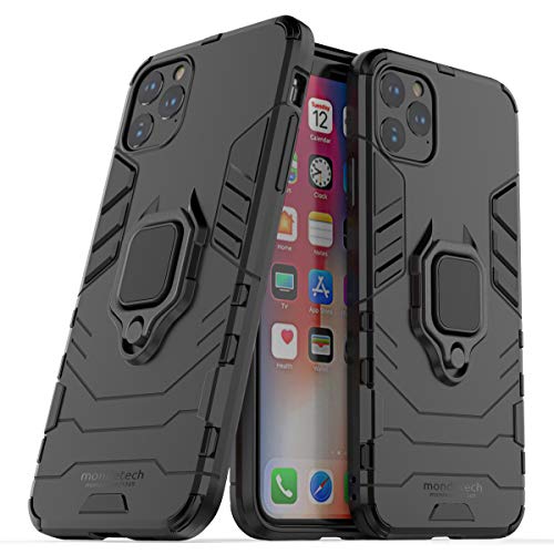 Mondetech for Apple iPhone 11 Pro Max Case with Screen Protector, Slim Drop Protection with Ring Stand, Magnetic Holder Compatible, 9H Tempered Glass Screen Film, Outdoor Shockproof Cover, Black