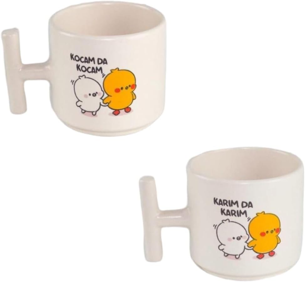 ARVALE 2'li Karımda Karım - Kocamda Kocam Baskılı Beyaz T Kulp Kupa Bardak