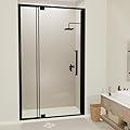 Semi-Frameless Pivot Swing Glass Shower Door, 44-48" W x 72" H, with 1/4"(6mm) Clear SGCC Tempered Glass,Matte Black Finish,Reversible Installation
