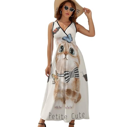 Robe longue d'été Chat Papillon sans manches pour femmes col V - 6